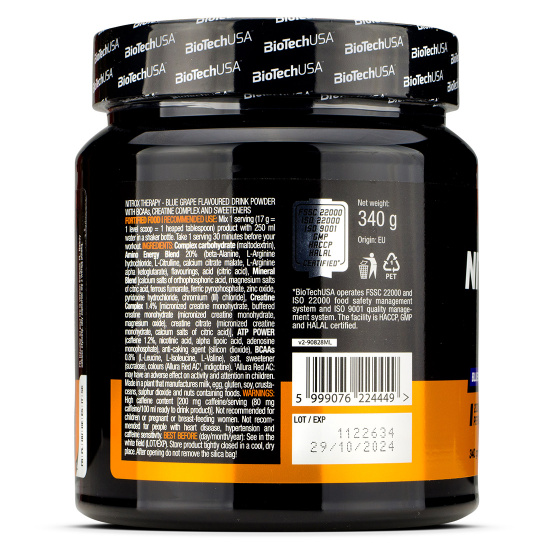 PreWorkout Nitrox Therapy Biotech USA (340g) - Booster énergie Et Performance à L'entraînement