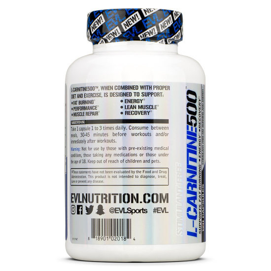 EVL Nutrition - L-Carnitine 500 - Supports fat burning