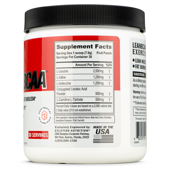 Evlution Nutrition LeanBCAA Powder – Fruit Punch, 30 Servings With CLA & L- Carnitine, Stimulant-Free For Recovery & Fat Burning Lean BCAA