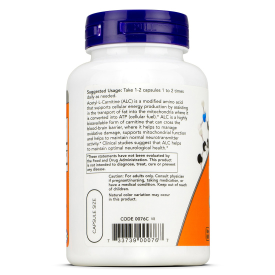 Now Foods - Acetyl L-Carnitine 500mg - Improves brain function - TRUFIT.eu